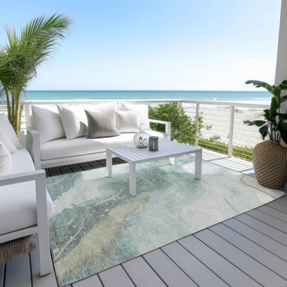 LOOMLAN Rugs Marvelle Teal Washable Indoor-Outdoor Rug