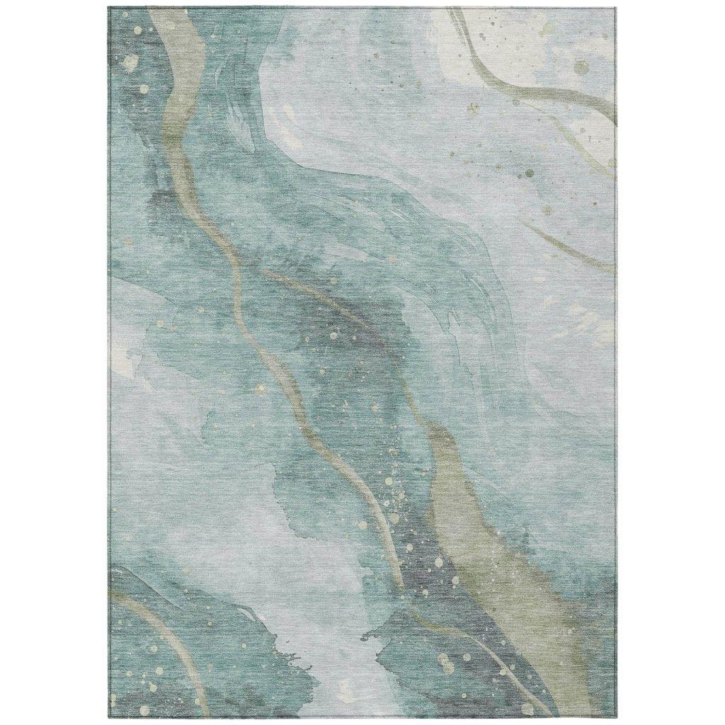 LOOMLAN Rugs Marvelle Teal Washable Indoor-Outdoor Rug