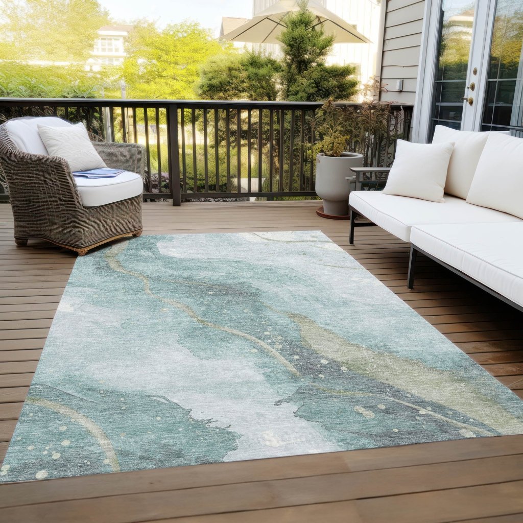 LOOMLAN Rugs Marvelle Teal Washable Indoor-Outdoor Rug