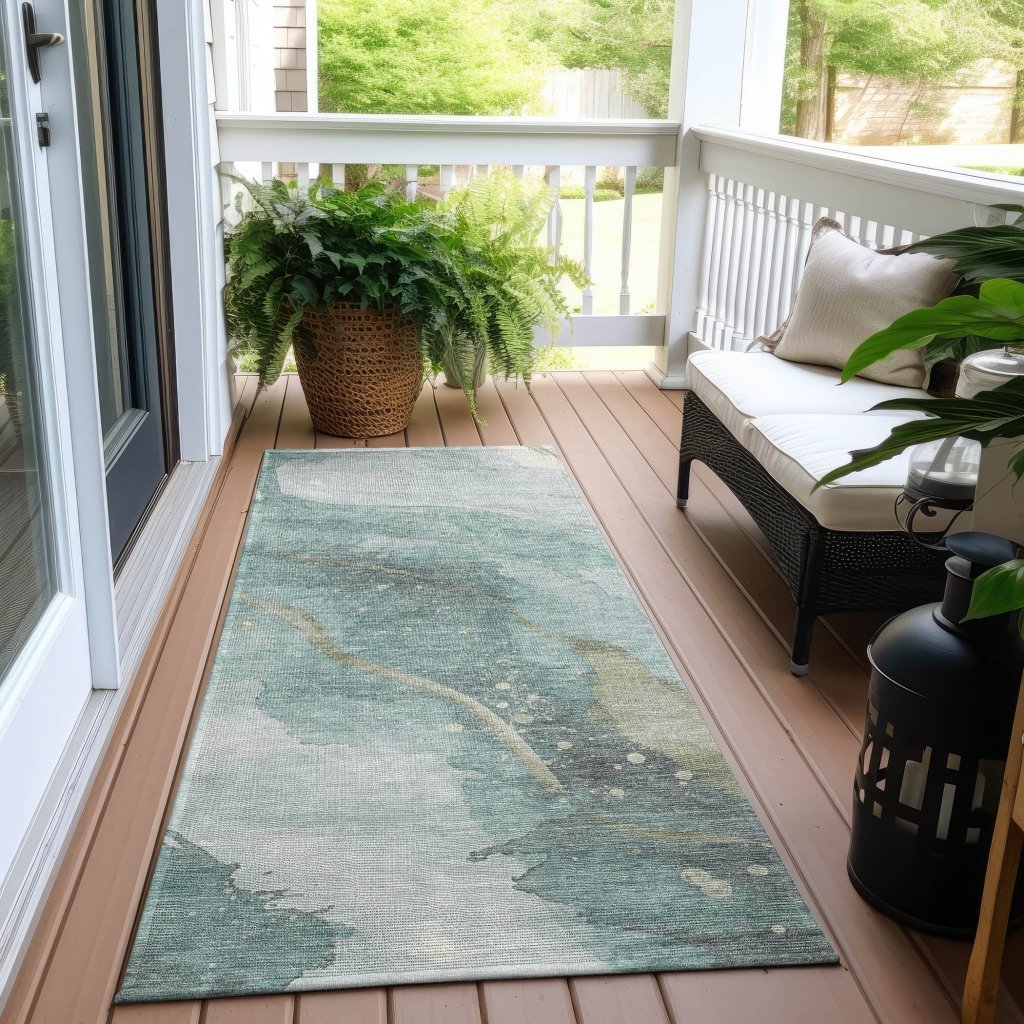 LOOMLAN Rugs Marvelle Teal Washable Indoor-Outdoor Rug