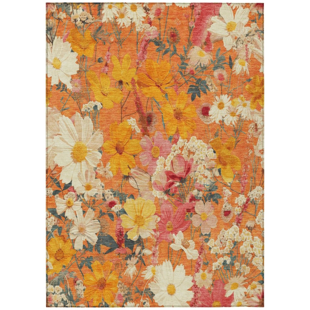LOOMLAN Rugs Mehavi Orange Washable Indoor-Outdoor Rug