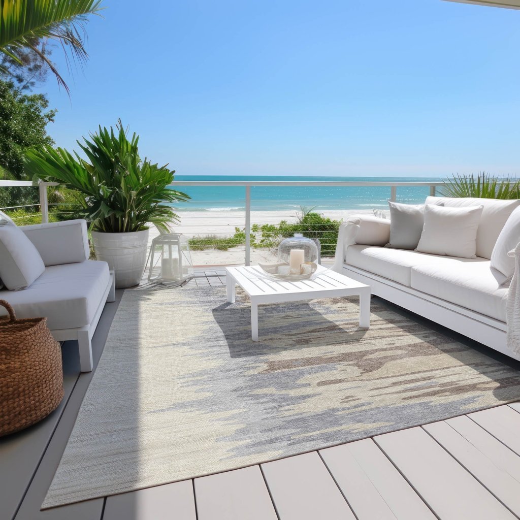 LOOMLAN Rugs Meleya Beige Washable Indoor-Outdoor Rug