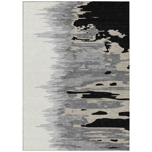 LOOMLAN Rugs Meleya Black Washable Indoor-Outdoor Rug