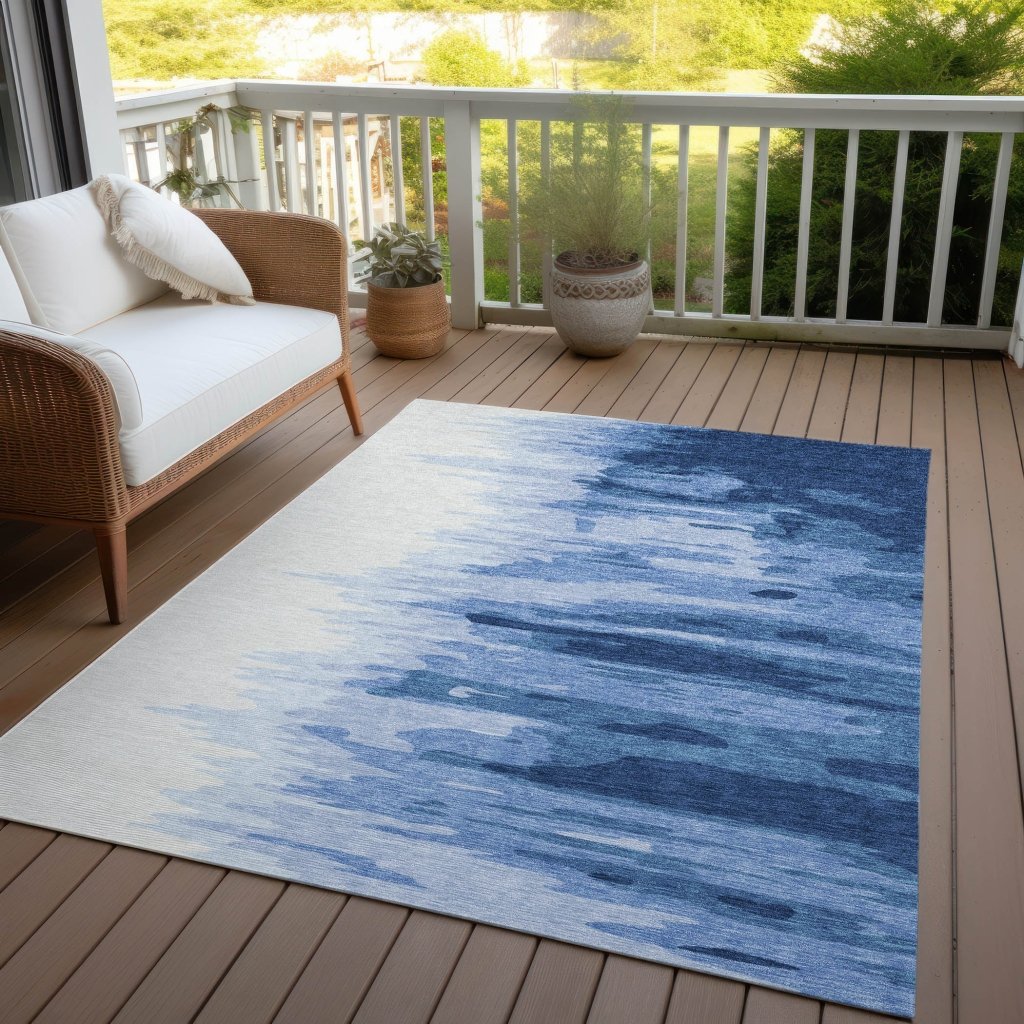 LOOMLAN Rugs Meleya Blue Washable Indoor-Outdoor Rug