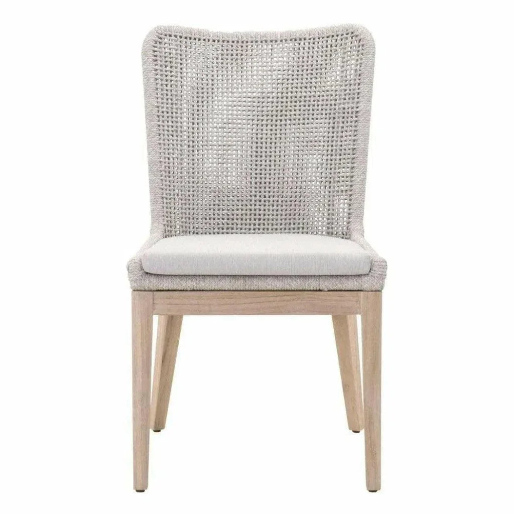 Mesh Outdoor Dining Chair 2PC Taupe & White Rope & Teak - LOOMLAN - Essentials For Living - Outdoor Dining Chairs