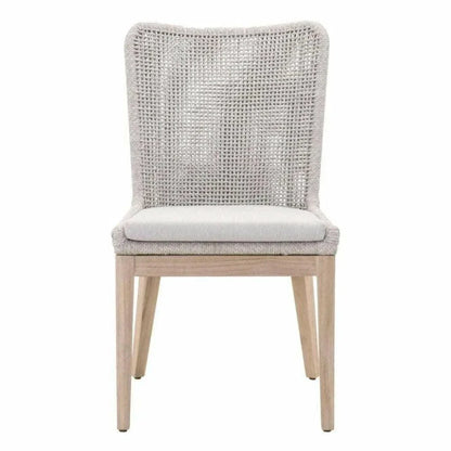 Mesh Outdoor Dining Chair 2PC Taupe & White Rope & Teak - LOOMLAN - Essentials For Living - Outdoor Dining Chairs