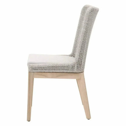 Mesh Outdoor Dining Chair 2PC Taupe & White Rope & Teak - LOOMLAN - Essentials For Living - Outdoor Dining Chairs