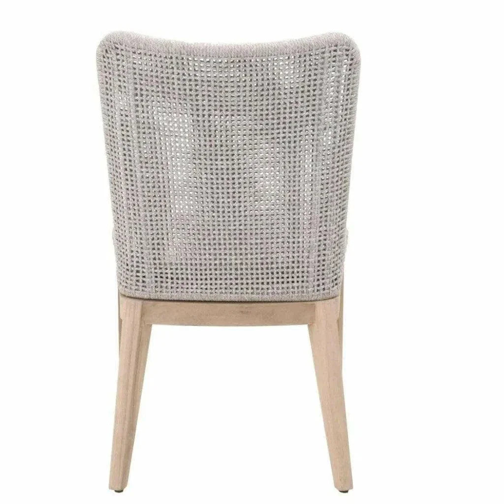 Mesh Outdoor Dining Chair 2PC Taupe & White Rope & Teak - LOOMLAN - Essentials For Living - Outdoor Dining Chairs
