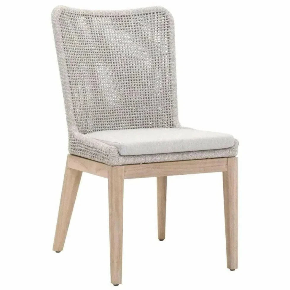 Mesh Outdoor Dining Chair 2PC Taupe & White Rope & Teak - LOOMLAN - Essentials For Living - Outdoor Dining Chairs