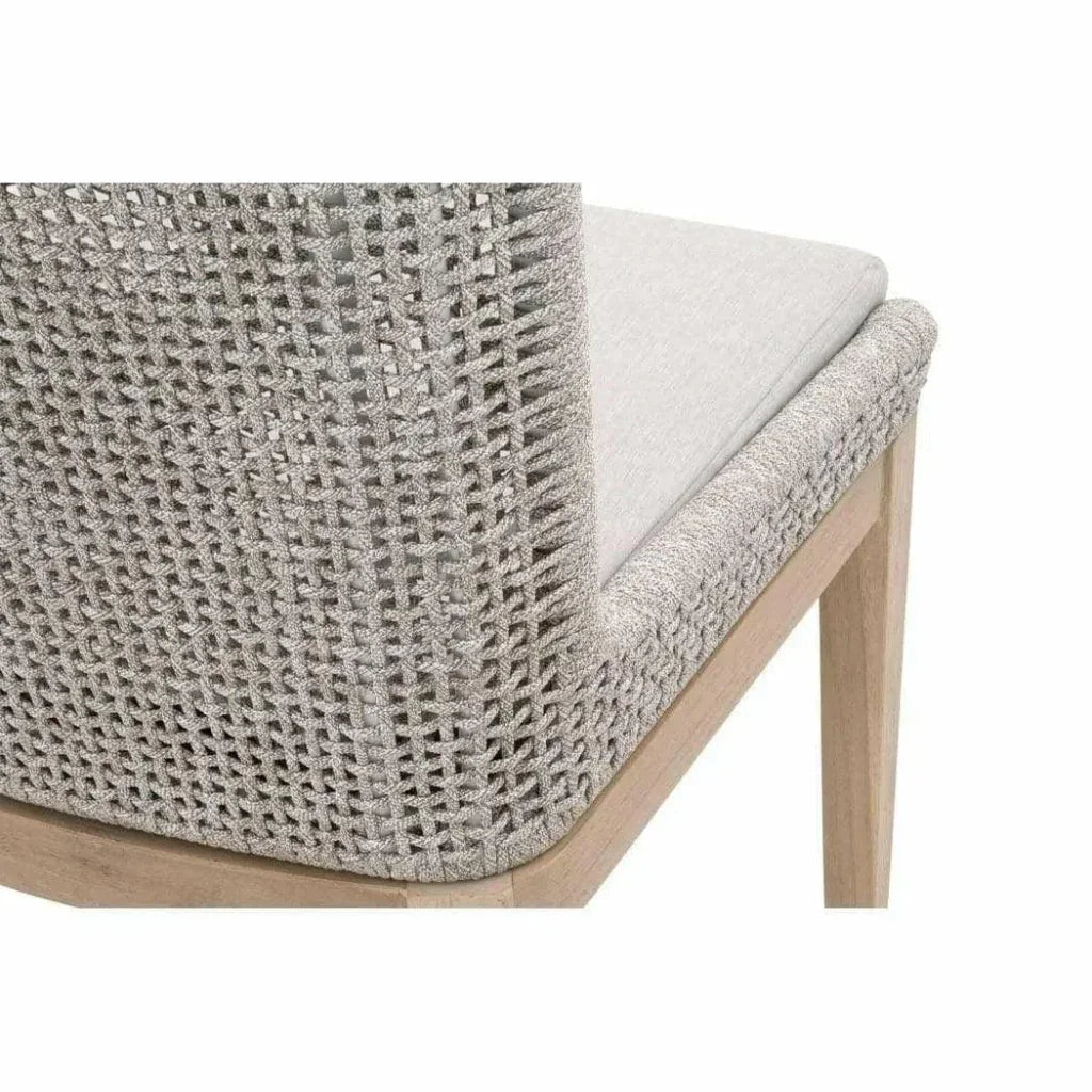 Mesh Outdoor Dining Chair 2PC Taupe & White Rope & Teak - LOOMLAN - Essentials For Living - Outdoor Dining Chairs