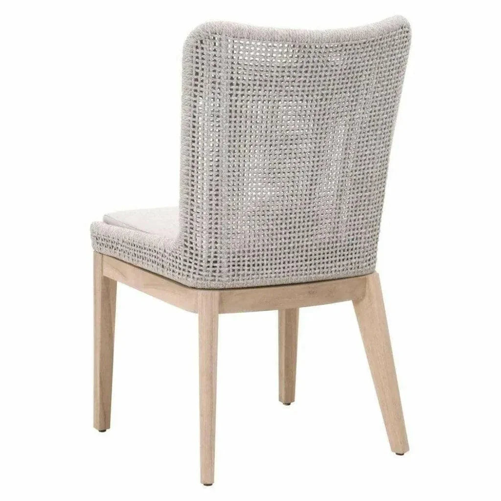 Mesh Outdoor Dining Chair 2PC Taupe & White Rope & Teak - LOOMLAN - Essentials For Living - Outdoor Dining Chairs