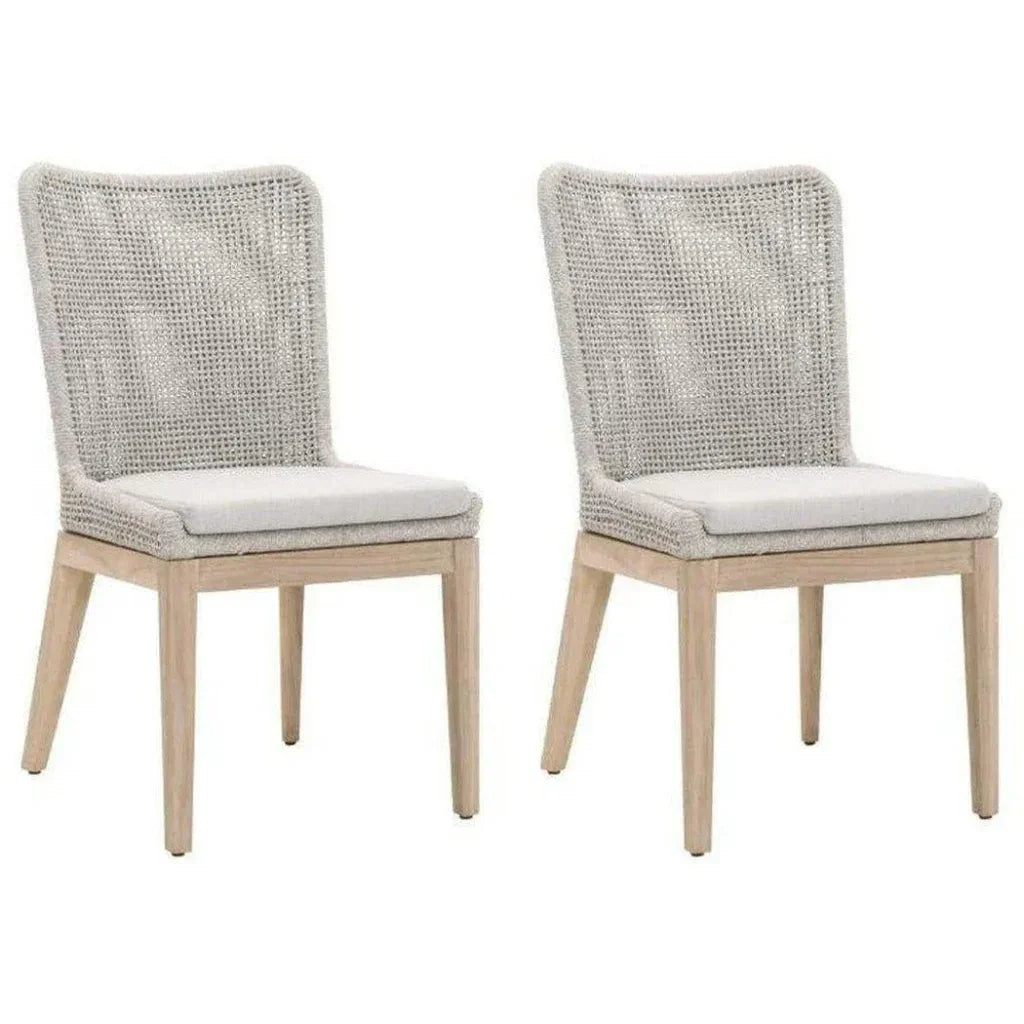 Mesh Outdoor Dining Chair 2PC Taupe & White Rope & Teak - LOOMLAN - Essentials For Living - Outdoor Dining Chairs