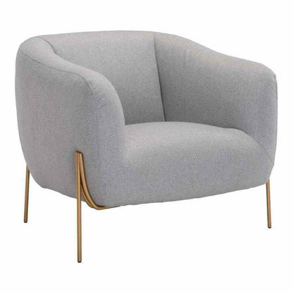 Micaela Arm Chair Gray & Gold - Sideboards and Things Accents_Gold, Brand_Zuo Modern, Color_Gold, Color_Gray, Finish_Polished, Materials_Metal, Metal Type_Steel, Product Type_Arm Chair, Upholstery Type_Fabric Blend, Upholstery Type_Polyester