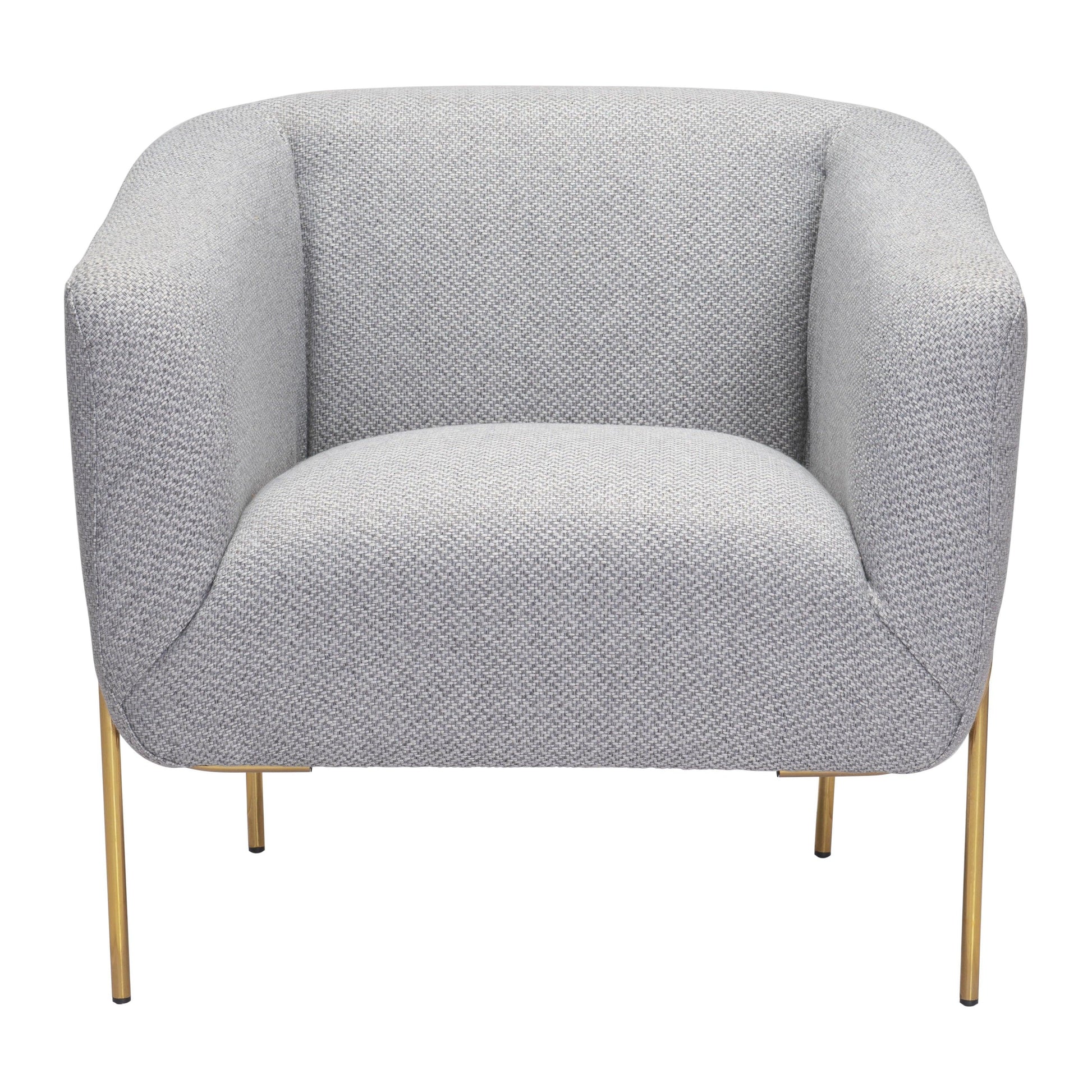 Micaela Arm Chair Gray & Gold - Sideboards and Things Accents_Gold, Brand_Zuo Modern, Color_Gold, Color_Gray, Finish_Polished, Materials_Metal, Metal Type_Steel, Product Type_Arm Chair, Upholstery Type_Fabric Blend, Upholstery Type_Polyester