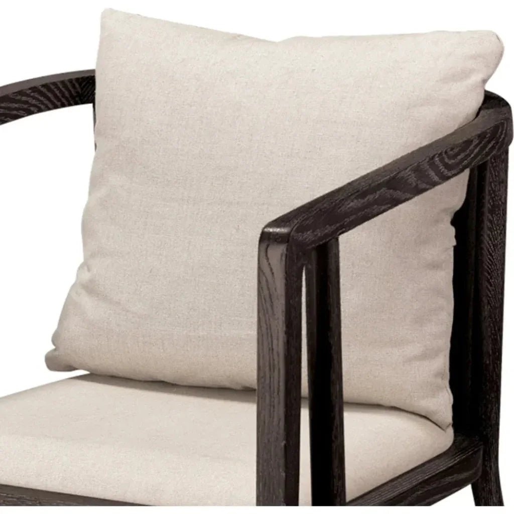 Mid - Century Driftwood & Beige Linen Grayson Arm Chair - LOOMLAN - Jamie Young - Dining Chairs