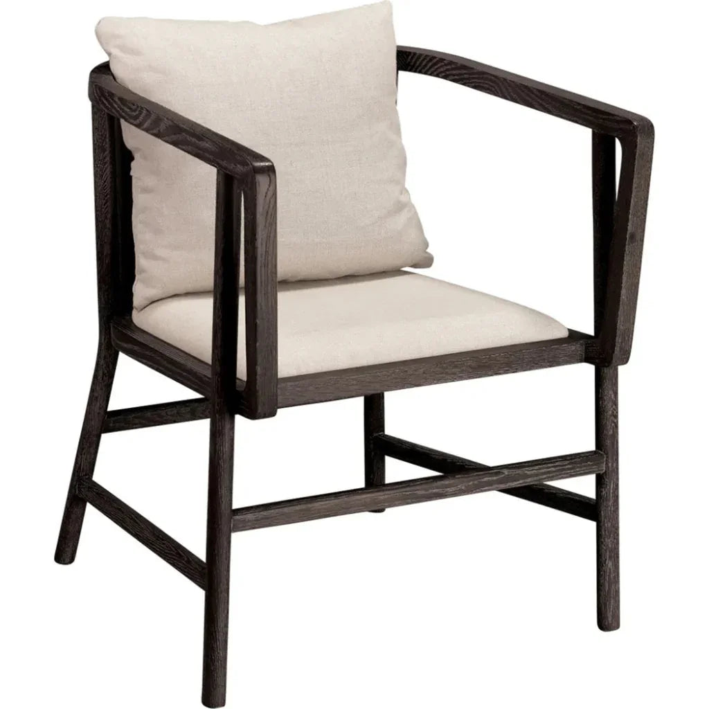Mid - Century Driftwood & Beige Linen Grayson Arm Chair - LOOMLAN - Jamie Young - Dining Chairs