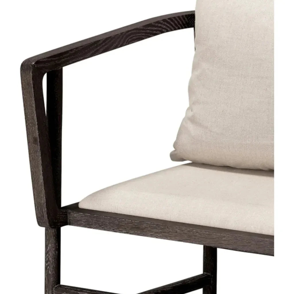 Mid - Century Driftwood & Beige Linen Grayson Arm Chair - LOOMLAN - Jamie Young - Dining Chairs