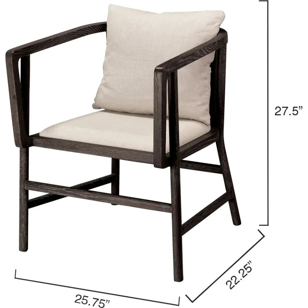 Mid - Century Driftwood & Beige Linen Grayson Arm Chair - LOOMLAN - Jamie Young - Dining Chairs