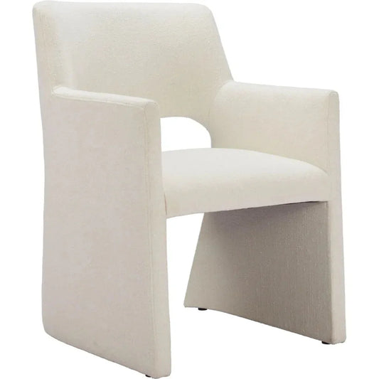Zuo Modern Minet Linen and Wood White Dining Arm Chair