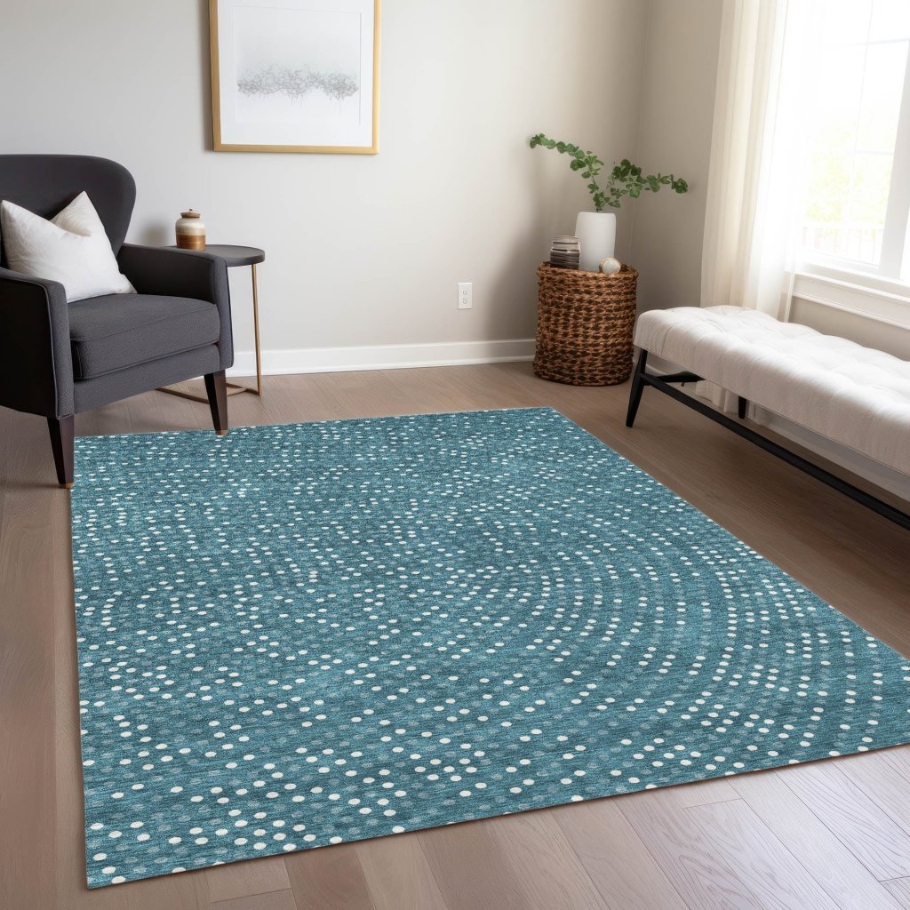 LOOMLAN Rugs Mirelia Teal Washable Indoor-Outdoor Rug