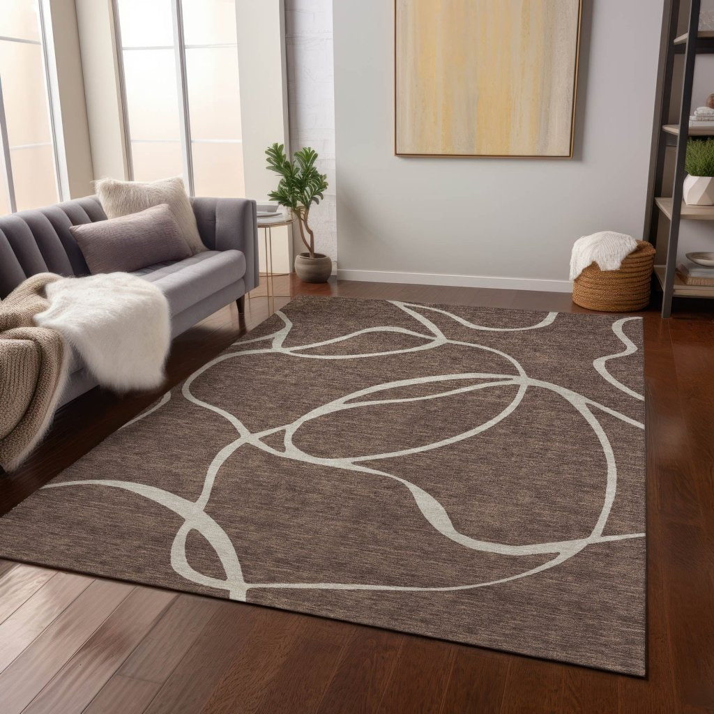 Mirelle Brown Washable Indoor - Outdoor Rug - LOOMLAN - LOOMLAN Rugs - Outdoor Rugs