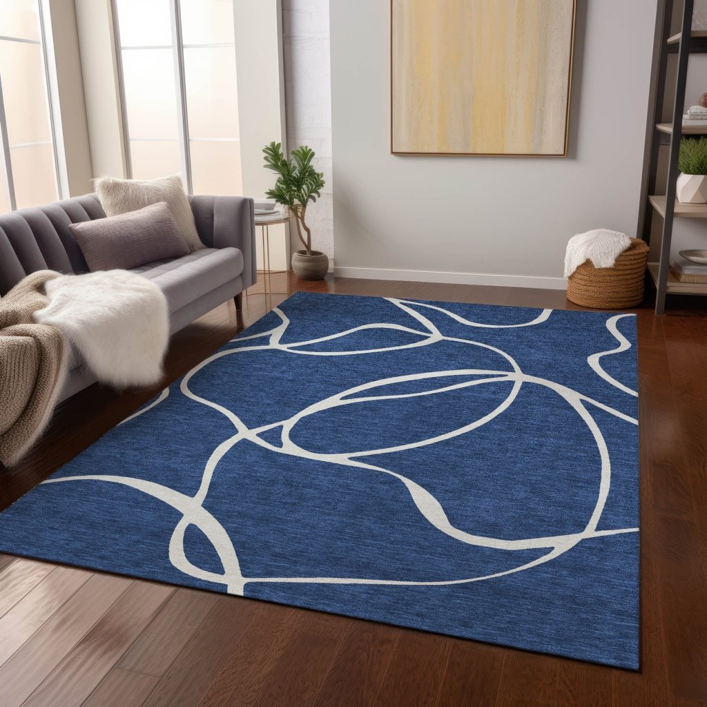 LOOMLAN Rugs Mirelle Navy Washable Indoor-Outdoor Rug