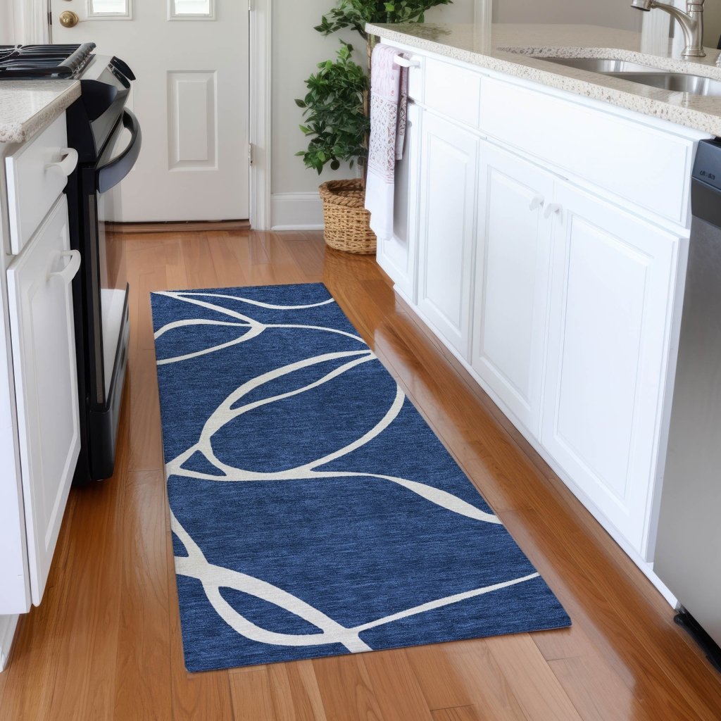 LOOMLAN Rugs Mirelle Navy Washable Indoor-Outdoor Rug