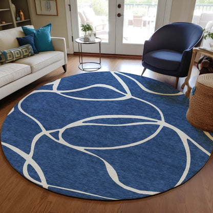 LOOMLAN Rugs Mirelle Navy Washable Indoor-Outdoor Rug