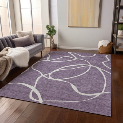 LOOMLAN Rugs Mirelle Purple Washable Indoor-Outdoor Rug
