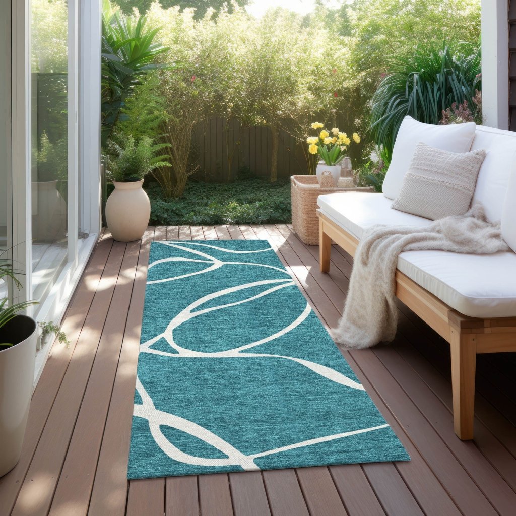 LOOMLAN Rugs Mirelle Teal Washable Indoor-Outdoor Rug