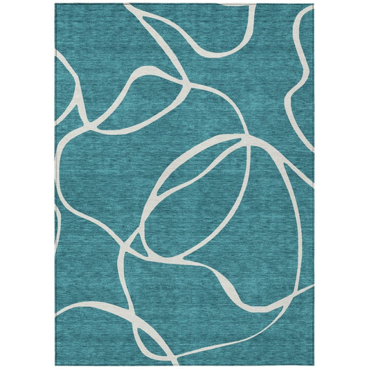 LOOMLAN Rugs Mirelle Teal Washable Indoor-Outdoor Rug
