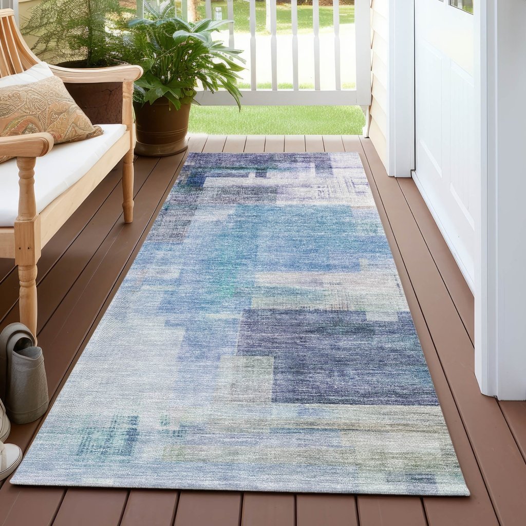 LOOMLAN Rugs Mireya Blue Washable Indoor-Outdoor Rug