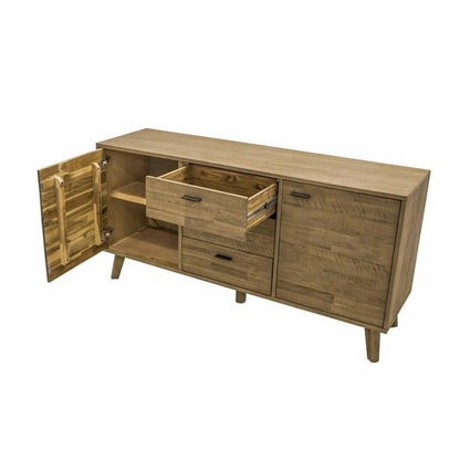 Modern Rustic Natural Brown Solid Acacia Wood Sideboard With Drawers - Sideboards and Things Brand_LH Imports, Color_Natural, Features_Repurposed Materials, Features_With Drawers, Finish_Natural, Finish_Rustic, Height_30-40, Legs Material_Wood, Materials_Reclaimed Wood, Materials_Wood, Width_60-70, Wood Species_Acacia
