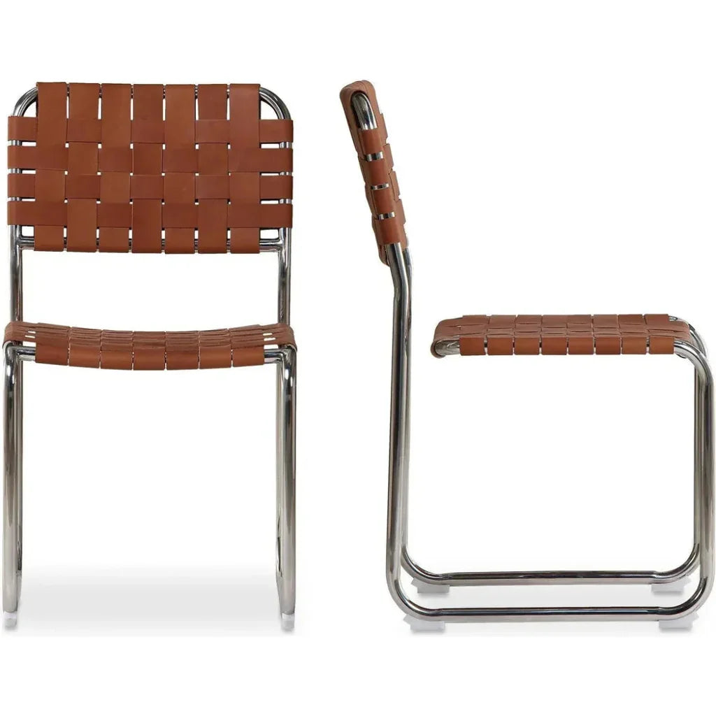 Moma Leather & Stainless Steel Dining Chair 2PC - LOOMLAN - Moe's Home - Dining Chairs