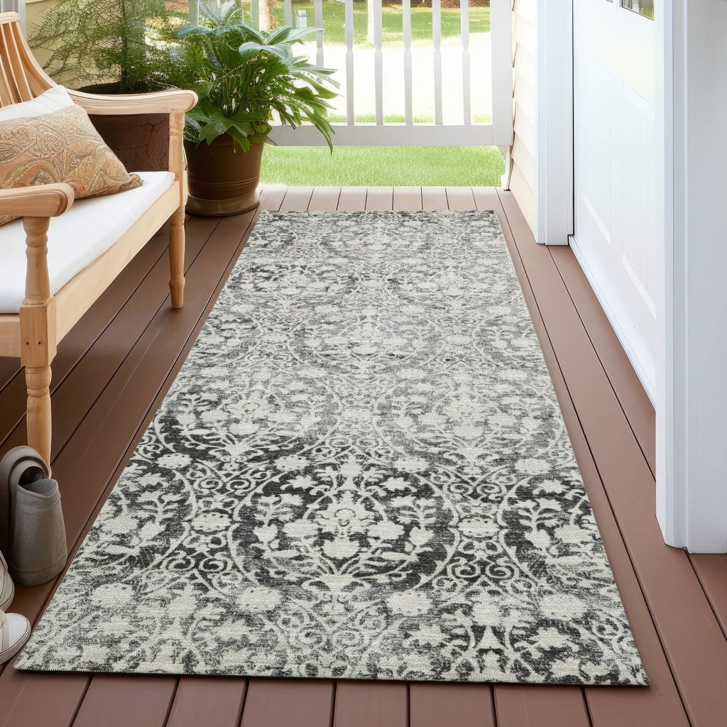 Monavia Charcoal Washable Indoor - Outdoor Rug - LOOMLAN - LOOMLAN Rugs - Outdoor Rugs