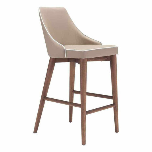 Moor Counter Chair Beige - Sideboards and Things Back Type_With Back, Brand_Zuo Modern, Color_Beige, Color_Brown, Depth_10-20, Height_30-40, Materials_Upholstery, Materials_Wood, Product Type_Counter Height, Upholstery Type_Leather, Upholstery Type_Vegan Leather, Width_10-20, Wood Species_Birch, Wood Species_Plywood