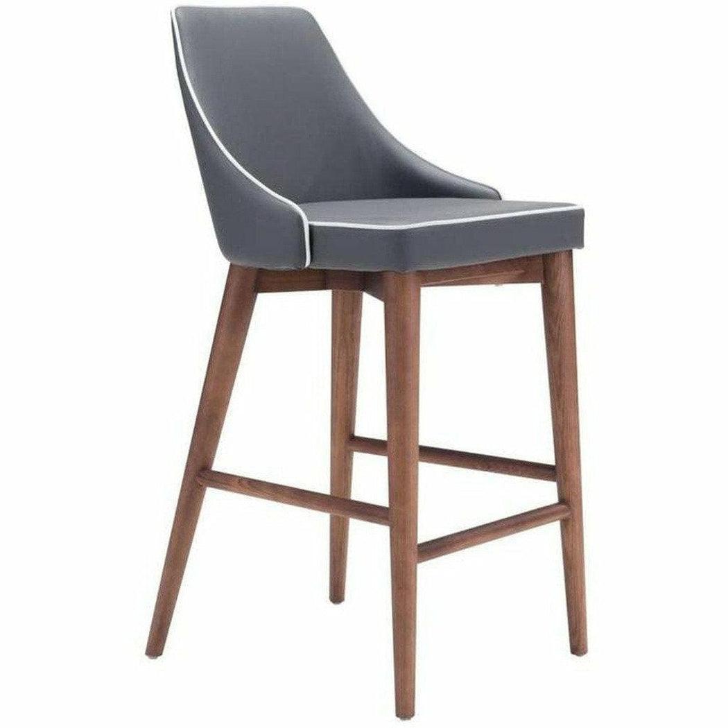 Moor Counter Chair Dark Gray - Sideboards and Things Back Type_With Back, Brand_Zuo Modern, Color_Brown, Color_Gray, Depth_10-20, Height_30-40, Materials_Upholstery, Materials_Wood, Product Type_Counter Height, Upholstery Type_Leather, Upholstery Type_Vegan Leather, Width_10-20, Wood Species_Birch, Wood Species_Plywood