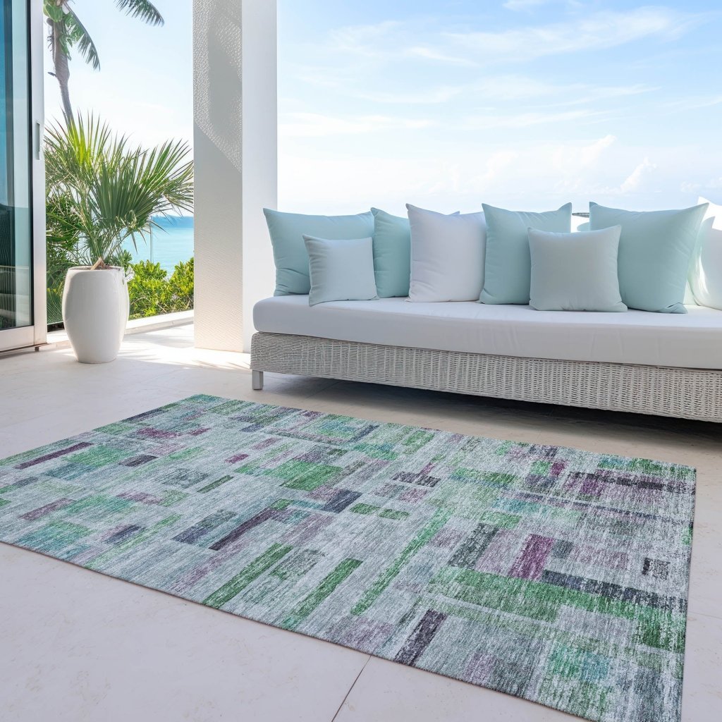 Mosaic Green Washable Indoor - Outdoor Rug - LOOMLAN - LOOMLAN Rugs - Outdoor Rugs