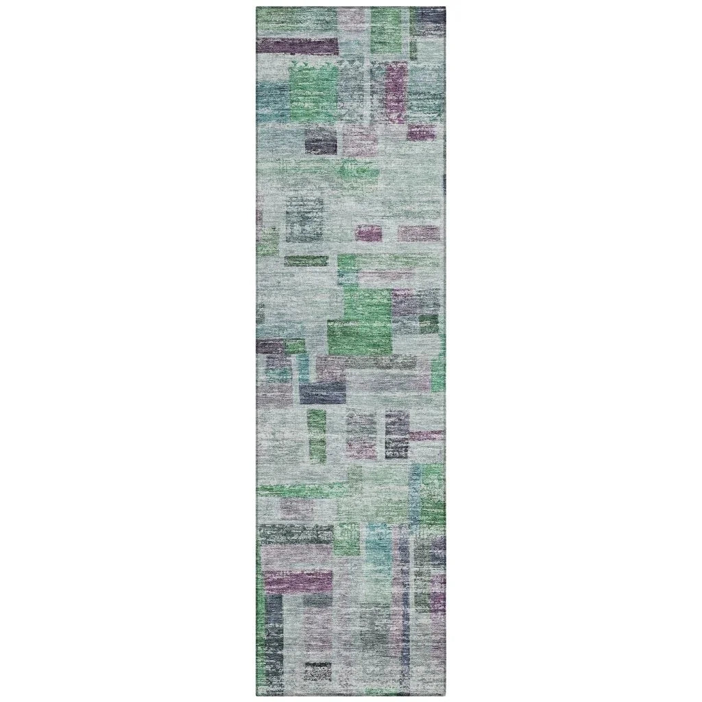 Mosaic Green Washable Indoor-Outdoor Rug