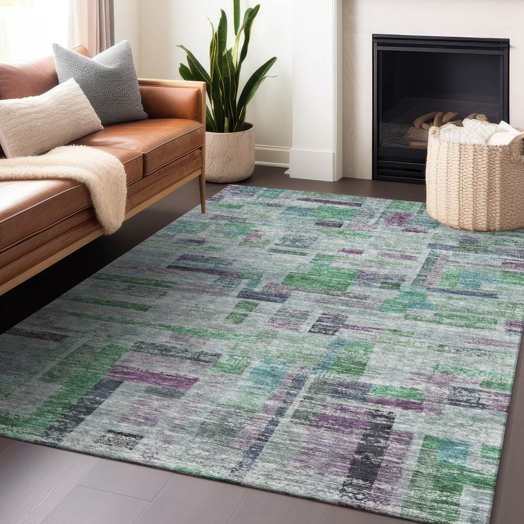 Mosaic Green Washable Indoor - Outdoor Rug - LOOMLAN - LOOMLAN Rugs - Outdoor Rugs