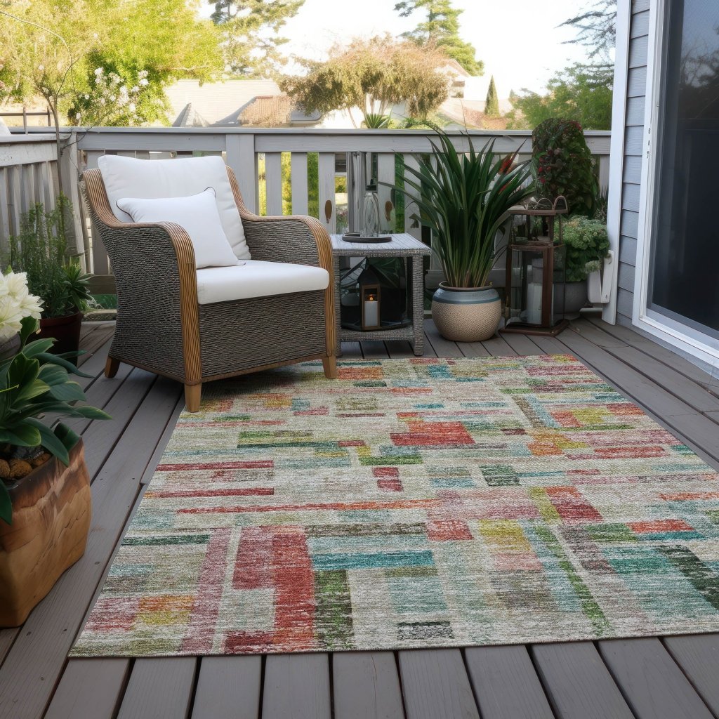 LOOMLAN Rugs Mosaic Orange Washable Indoor-Outdoor Rug