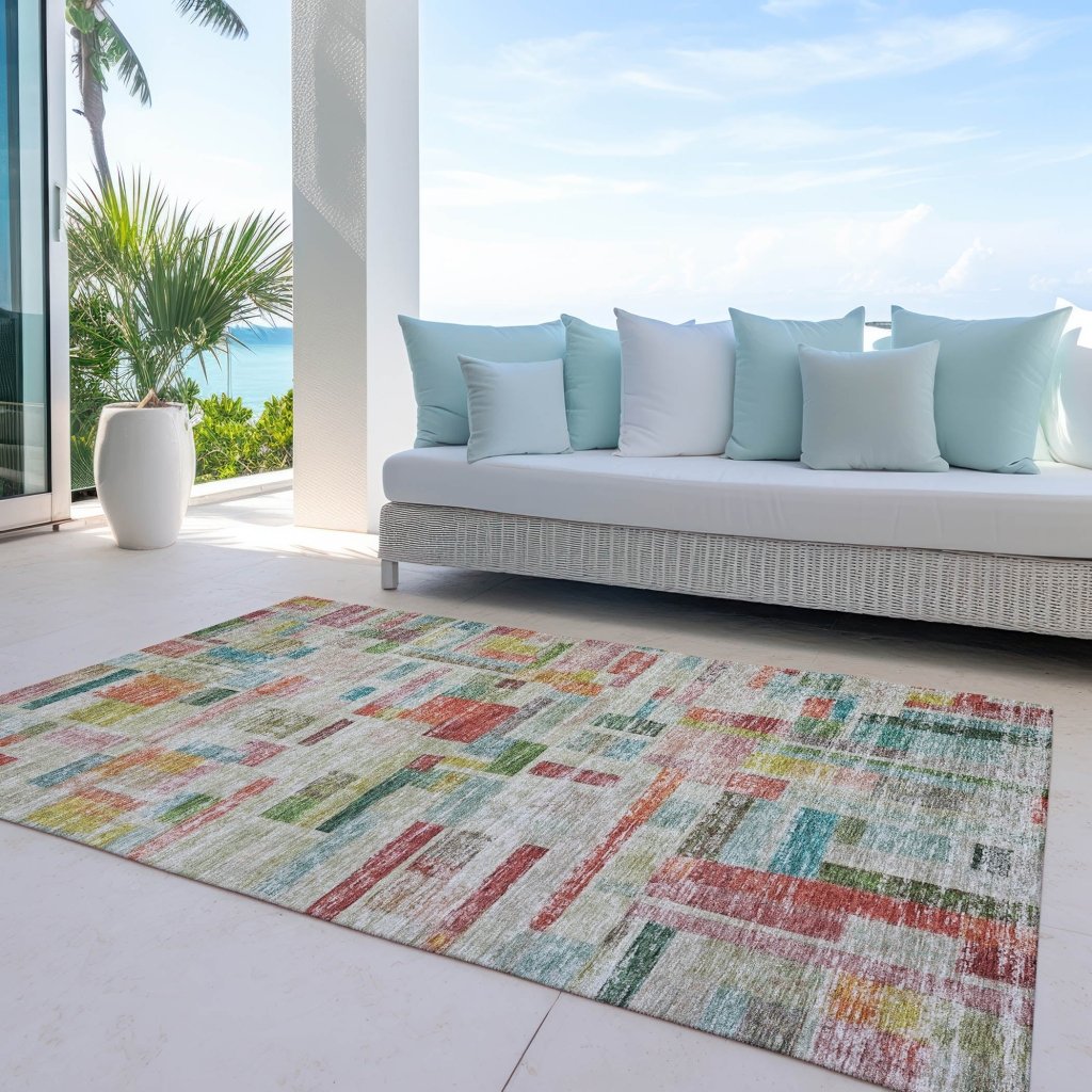 LOOMLAN Rugs Mosaic Orange Washable Indoor-Outdoor Rug
