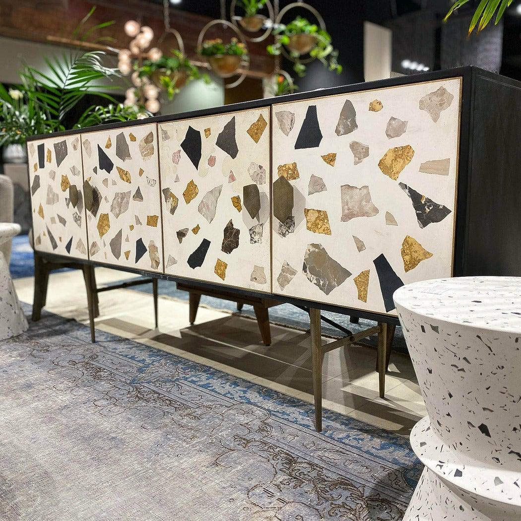 Mosaic Terrazzo and Iron Frame 1 Door Nightstand White Mosaic - Sideboards and Things Accents_Black, Brand_LH Imports, Color_White, Materials_Metal, Materials_Stone, Metal Type_Iron, Nightstands, Stone Type_Terrazzo