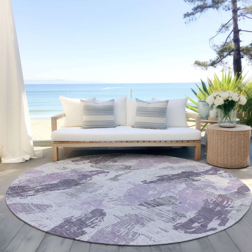 LOOMLAN Rugs Motyfa Purple Washable Indoor-Outdoor Rug