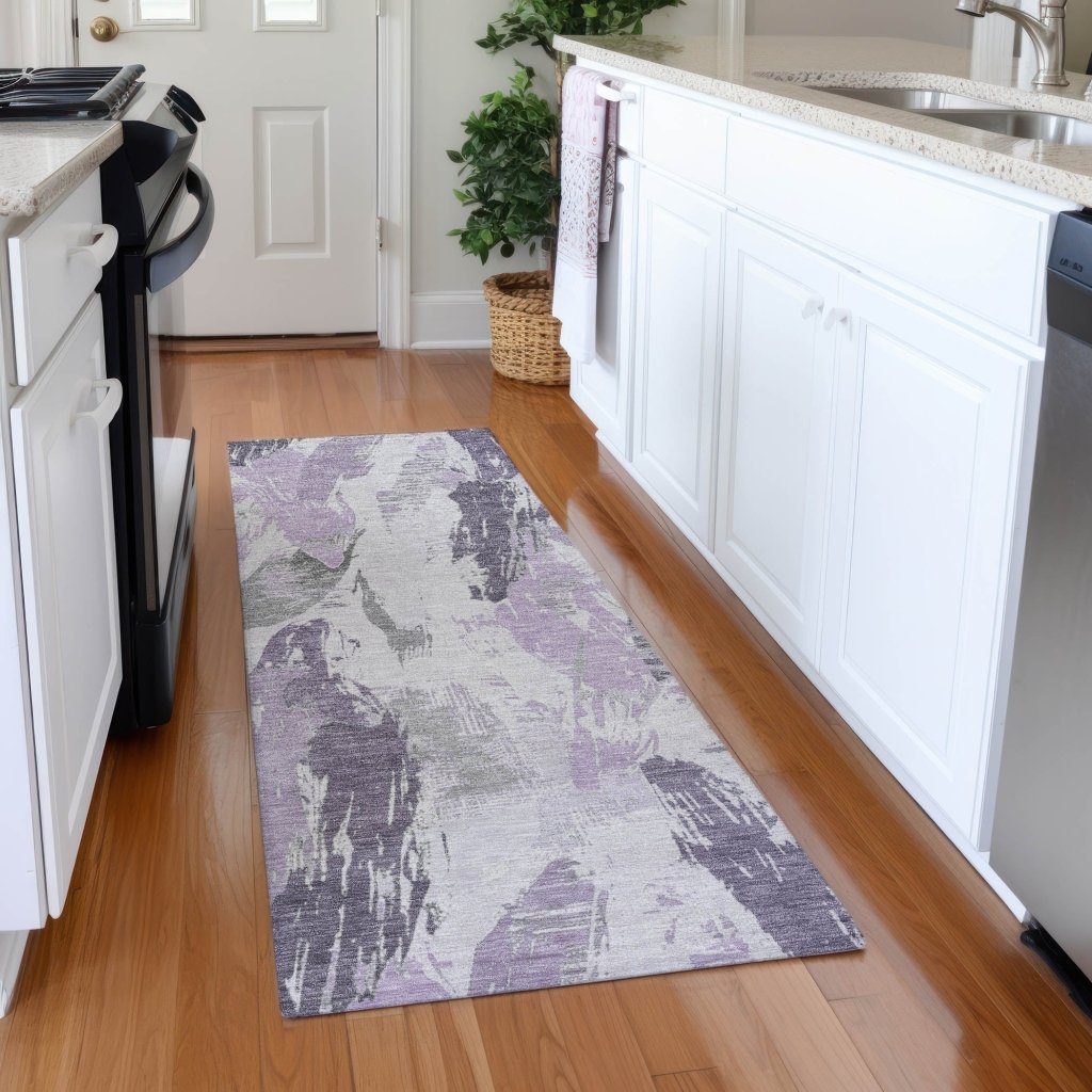 LOOMLAN Rugs Motyfa Purple Washable Indoor-Outdoor Rug