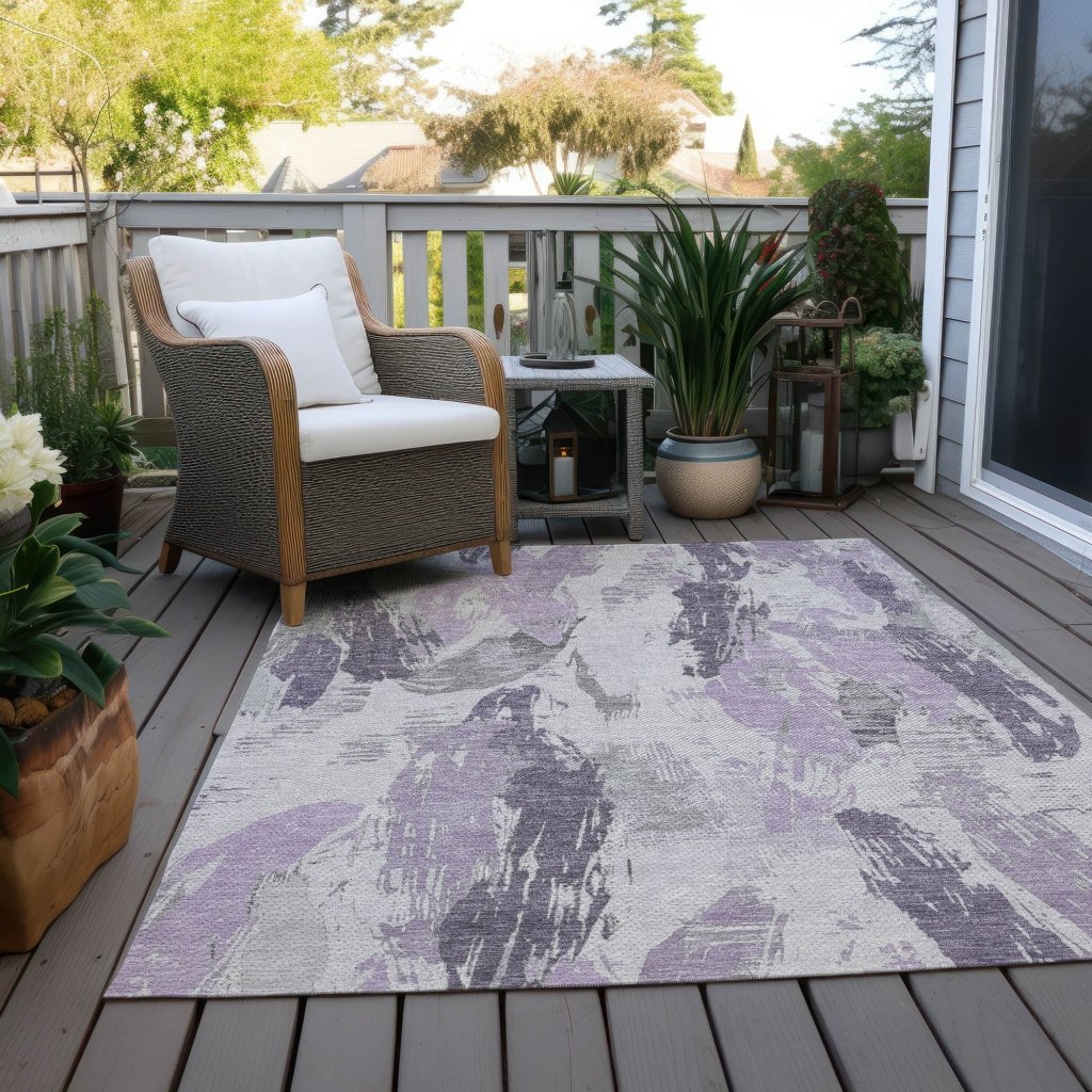 LOOMLAN Rugs Motyfa Purple Washable Indoor-Outdoor Rug