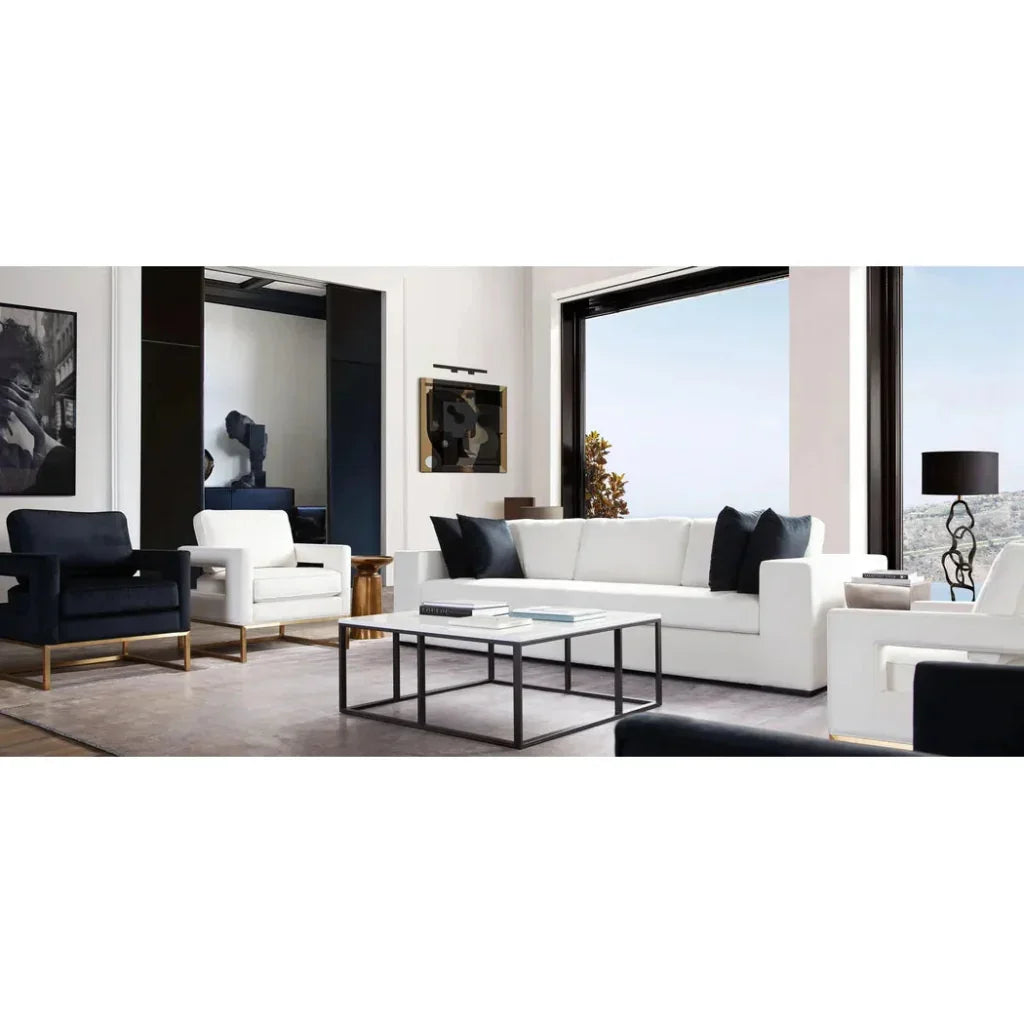Diamond Sofa Muse Mist White Performance Sofa 4 Black Accent Pillows