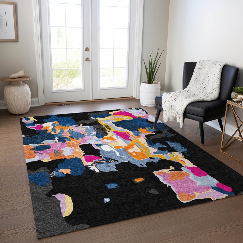LOOMLAN Rugs Mysa Black Washable Indoor-Outdoor Rug