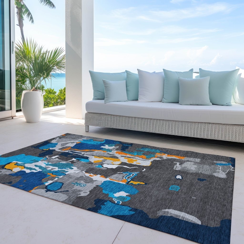 LOOMLAN Rugs Mysa Charcoal Washable Indoor-Outdoor Rug