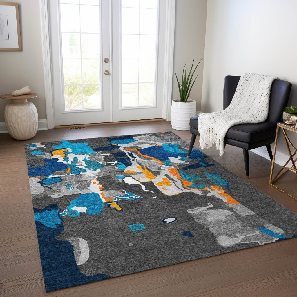 LOOMLAN Rugs Mysa Charcoal Washable Indoor-Outdoor Rug